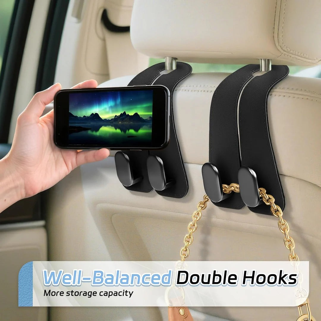 Well-balanced double hooks for phone and handbag