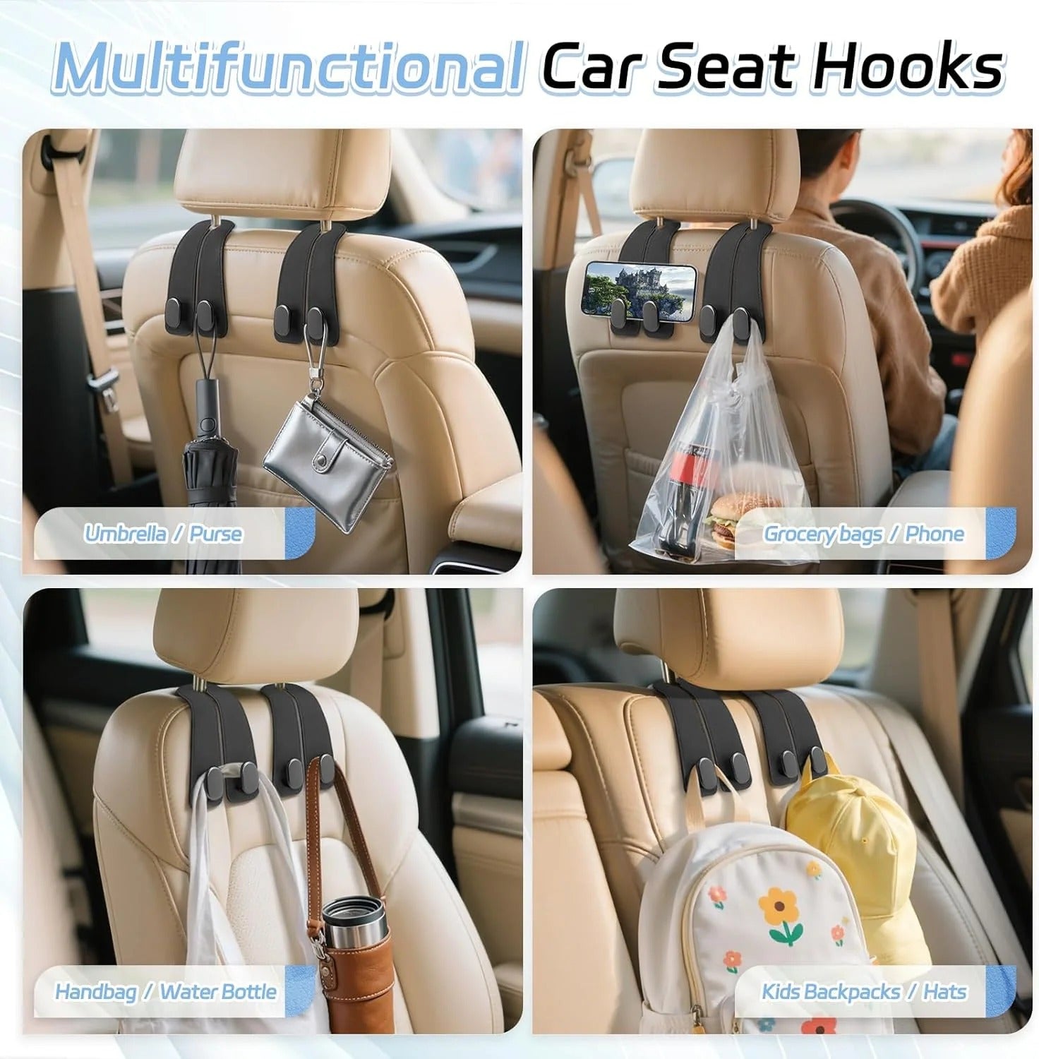 Multifunctional car seat hooks
